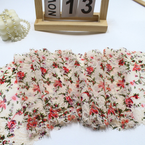Chantilly Eyelash Lace Trim – Small Multicolor Floral Pattern, 20.5cm Width