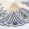 Blue Floral Embroidered Tulle Lace Trim on Nude Mesh – 20.5cm Wide