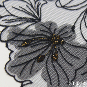 Appliqu&eacute; Lace Trim Manufacturer – 20.5cm Black Floral Tulle Lace for Dress & Lingerie