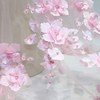 Pink 3D Floral Embroidery Lace Fabric with Pearls & Glitter – Soft Mesh for Gowns and Veils