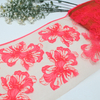 Coral Hibiscus Floral Embroidery Lace Trim – Nude Mesh, 27cm Width