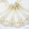 Gold Thread Embroidery Lace Trim on Light Yellow Mesh – 20cm Width