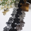 Embroidery Lace Trim – Black Mesh with Metallic Thread Guipure Embroidery, 10 cm Width