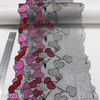 Embroidery Lace Trim – Heart Pattern on Black Mesh, 22.5cm Width