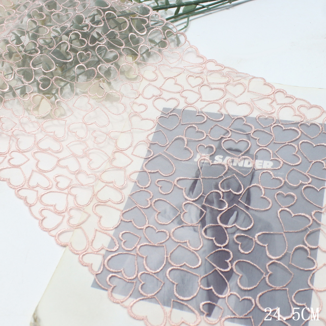 24.5cm Heart Lace Trim Manufacturer – Embroidered Tulle Lace with Cutwork Design for Lingerie & Dress