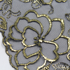 Gold Camellia Embroidered Tulle Lace Trim – 15.5cm Black Mesh with Metallic Foil Detailing