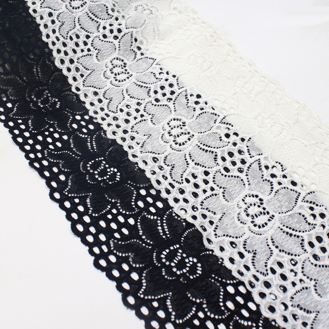 Peony Floral Stretch Lace Trim – Elastic Lace 17cm / 17.5cm (White & Black)