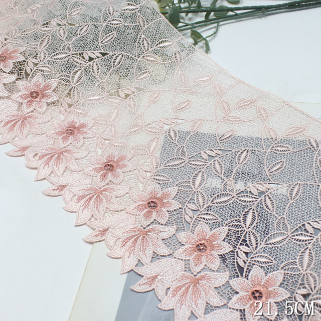 Guipure Lace Trim Manufacturer – Pink Ombre Floral Chemical Lace for Dress & Bridal (21.5cm)