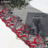 Delicate Contrast Floral Embroidery Lace Trim – Black Mesh with Red Flowers, 26.5cm Width