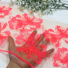 Coral Hibiscus Floral Embroidery Lace Trim – Nude Mesh, 27cm Width