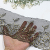 Gold Camellia Embroidered Tulle Lace Trim – 15.5cm Black Mesh with Metallic Foil Detailing