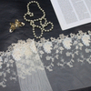 Embroidery Lace Trim – Floral Pattern with Sequins, Off-White Mesh