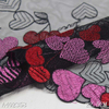 Embroidery Lace Trim – Heart Pattern on Black Mesh, 22.5cm Width