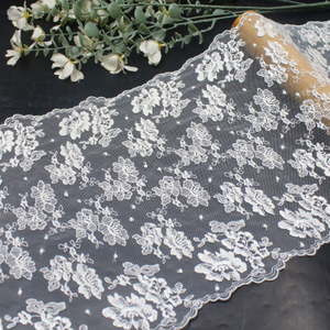 White Floral Foil Embroidered Lace Trim Manufacturer – 25.5cm Tulle Lace for Bridal & Dress