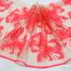 Coral Hibiscus Floral Embroidery Lace Trim – Nude Mesh, 27cm Width