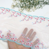 Iridescent Plum Blossom Embroidered Tulle Lace Trim – 24cm Pink & Blue Mesh with Gold Foil Detailing