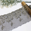 Gold Camellia Embroidered Tulle Lace Trim – 15.5cm Black Mesh with Metallic Foil Detailing