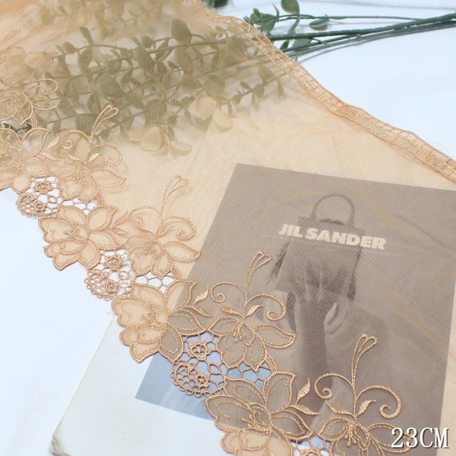 23cm Gold Lace Trim Manufacturer – Embroidered Tulle Lace with Metallic Thread for Bridal & Dress