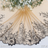Embroidered Mesh Lace Trim – Vintage Black Floral on Nude Base, 22cm Width
