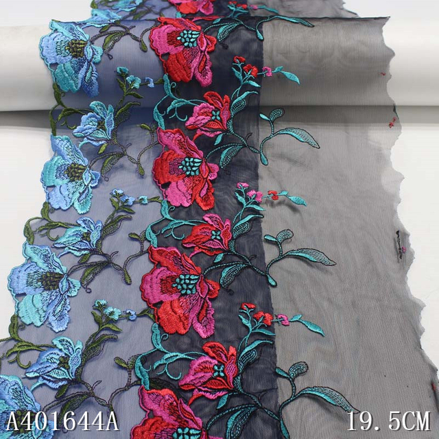 Gradient Floral Embroidery Lace Trim – Black Contrast & Navy Tone-on-Tone Options (19–19.5cm)