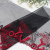 Delicate Contrast Floral Embroidery Lace Trim – Black Mesh with Red Flowers, 26.5cm Width