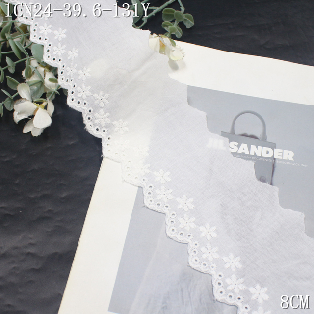 White Eyelet Cotton Lace Trim with Floral Embroidery – 8cm Wide