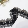 Embroidery Lace Trim – Black Mesh with Metallic Thread Guipure Embroidery, 10 cm Width