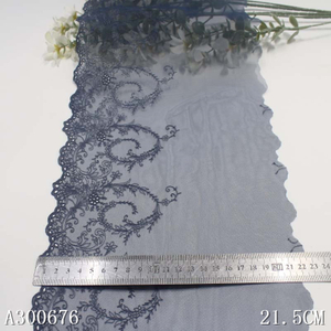 Embroidery Lace Trim – Blue-Grey French Scroll Floral Pattern, 21.5cm Width