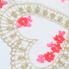 Romantic Heart Embroidery Tulle Lace Trim – Gold & Pink Floral Design, 21.5cm