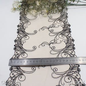 Double Scalloped Embroidered Mesh Lace Trim – Oriental Floral Pattern, 21.5cm Width