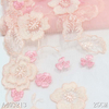 Pink Mesh Floral Embroidery Lace Trim – Apricot & Blush Flowers, 25cm Width
