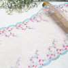 Iridescent Plum Blossom Embroidered Tulle Lace Trim – 24cm Pink & Blue Mesh with Gold Foil Detailing