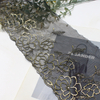 Gold Camellia Embroidered Tulle Lace Trim – 15.5cm Black Mesh with Metallic Foil Detailing