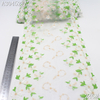 Embroidery Lace Trim – White & Green Floral with Gold Thread Detail, 24cm Width