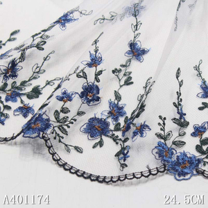 White Mesh Blue & Green Floral Embroidery Lace Trim – 24.5cm Width