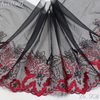 Delicate Contrast Floral Embroidery Lace Trim – Black Mesh with Red Flowers, 26.5cm Width