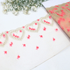 Romantic Heart Embroidery Tulle Lace Trim – Gold & Pink Floral Design, 21.5cm