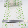 Embroidery Lace Trim – White & Green Floral with Gold Thread Detail, 24cm Width