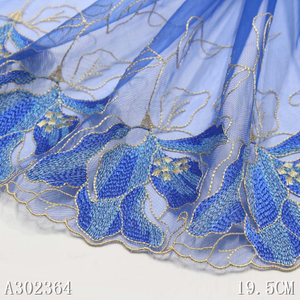 Embroidered Mesh Lace Trim – Blue & Gold Gradient Floral Design, 19.5cm Width