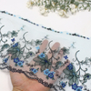 Blue Floral Embroidered Tulle Lace Trim with Metallic Thread – 18.5cm Wide