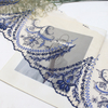 Blue Floral Embroidered Tulle Lace Trim on Nude Mesh – 20.5cm Wide