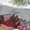 Delicate Contrast Floral Embroidery Lace Trim – Black Mesh with Red Flowers, 26.5cm Width