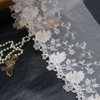 Embroidery Lace Trim – Floral Pattern with Sequins, Off-White Mesh