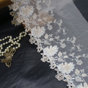 Embroidery Lace Trim – Floral Pattern with Sequins, Off-White Mesh