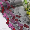 Embroidery Lace Trim – Heart Pattern on Black Mesh, 22.5cm Width