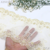 Gold Thread Embroidery Lace Trim on Light Yellow Mesh – 20cm Width